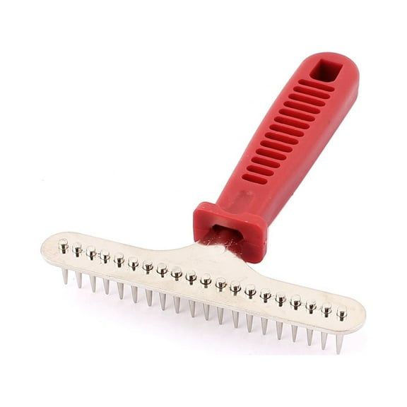 REGALWOVEN 5.5" Pet Dog Cat Nonslip Handle Metal Teeth Grooming Rake Comb Red