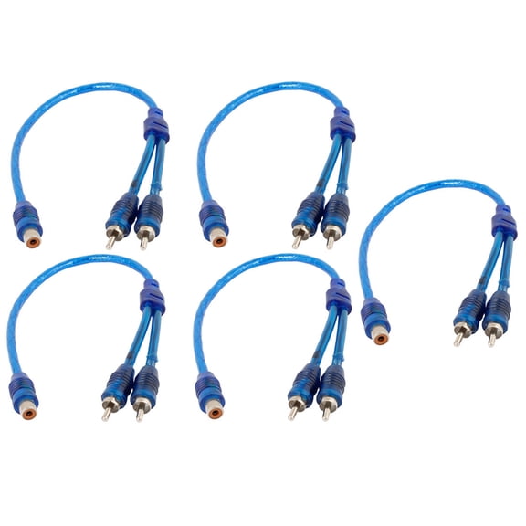 REGALWOVEN 5 Pcs Car Audio 1 RCA Female to 2 RCA Male Y Splitter Cable Wire Adapter Connector Blue