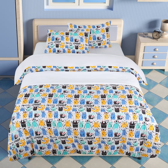 REGALWOVEN 5 Piece Kids Duvet Cover Bedding Set Monster Pattern Twin Multicolor