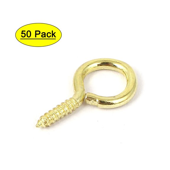 Uxcell Garden Vine Wire 2.1mm Thread Dia Eyelet Screw Eye Hook Gold Tone 50Pcs