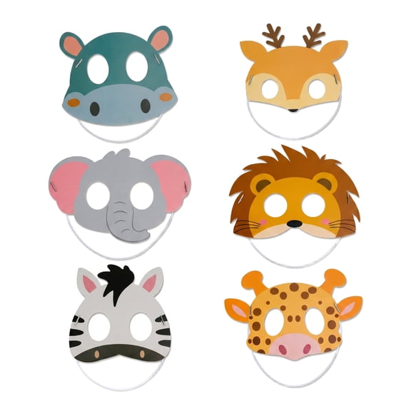 REGALWOVEN 6-Pack Cartoon Animal Mask, Paper Masquerade Masks for Birthday Party Supplies, Cute Safari Jungle Style A Set 7.6" x 5.8"