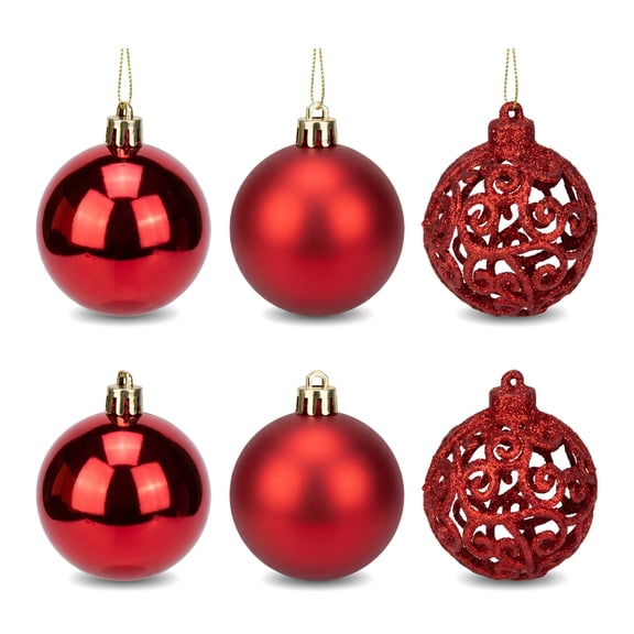 REGALWOVEN 6 Pack Electroplated Sphere Orbs Metallic Decorative, Christmas Tree Hanging Ornaments Party Decor Red 2.4"