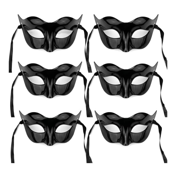 REGALWOVEN 6-Pack Masquerade Mask, Venetian Half Face Mask Set for Halloween Costume Party, Retro Roman Black 7.1" x 3.1"