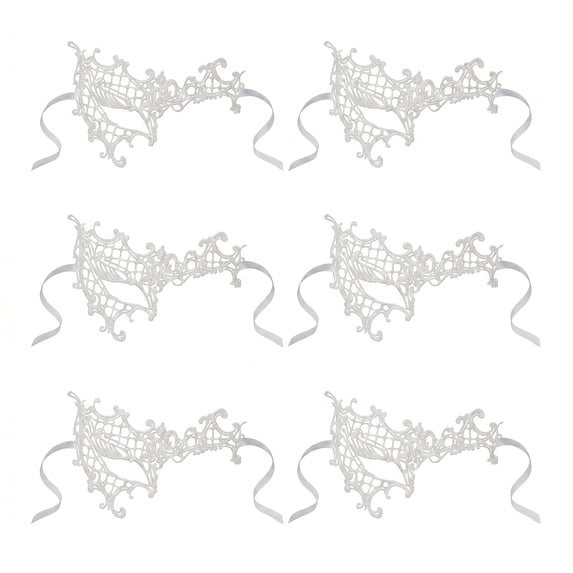 REGALWOVEN 6-Pack Masquerade Mask,Venetian Lace Eye Mask Set for Halloween Costume Party,Prom Ball Bulk White One-Eyed 8.7" x 5.1"