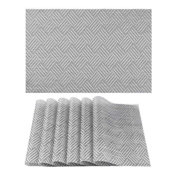REGALWOVEN 6 Pack Place Mats, Placemats for Kitchen Dining Table Decor Heat Resistant Table Placemats Wipeable Table Mat Silver Black 18*12in