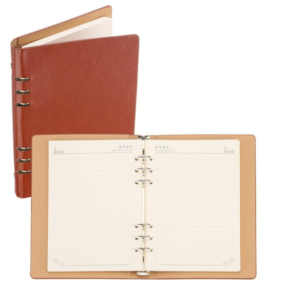 REGALWOVEN 6 Ring Binder Cover, A5 Leather Notebook Binder Loose Leaf Planner with 80 Sheets Paper, Brown