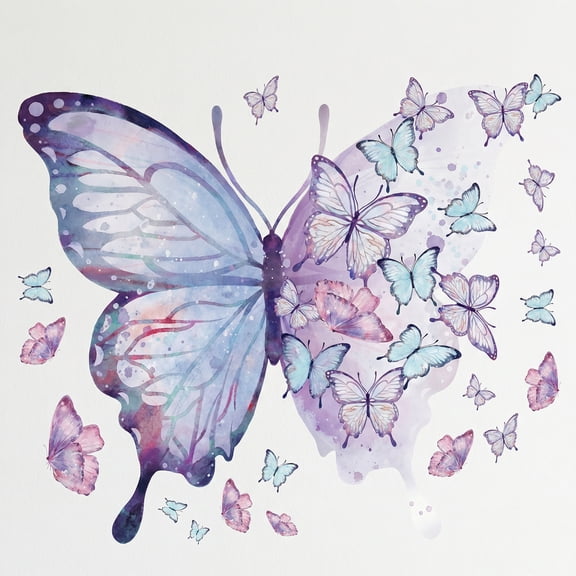 REGALWOVEN 72 PCS Large Butterfly Wall Decals, Self-Adhesive Removable Mural Decals for Wall, Window, Door, Room Decor Light Purple 18.5" x 15.7"