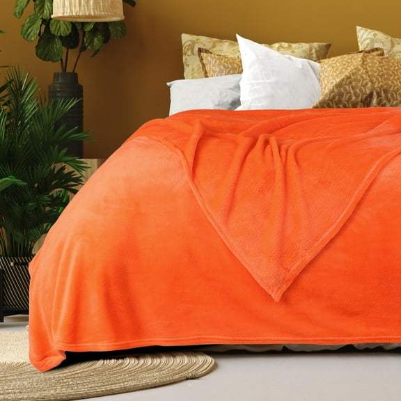 REGALWOVEN 78"x90" Throw Blanket All-Season Flannel Fleece Blanket, Orange