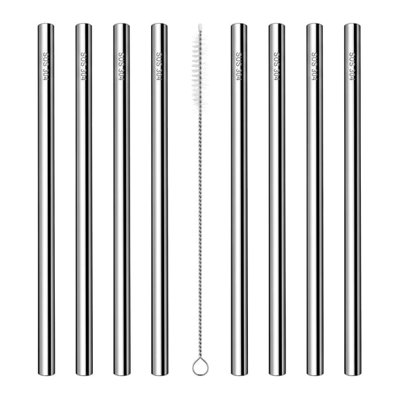 REGALWOVEN 8 Pcs Reusable Straws, Stainless Steel Straws with Brush, Long Drinking Straws for 40 oz Tumbler, Dishwasher Straws Straight pipe