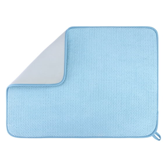 REGALWOVEN Absorbent Microfiber Dish Drying Mat for Kitchen Counter and Sink Blue 23.6*17.7 inch