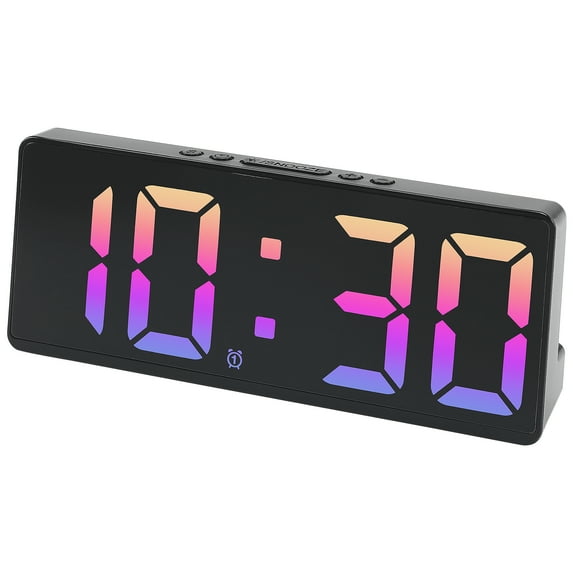 REGALWOVEN Alarm Clock Five Color Lights, Dual Alarms, Adjustable Brightness for Bedroom/Dorm Black Housing and Pink Color Light 6.1"L x 0.9"W x 2.5"H
