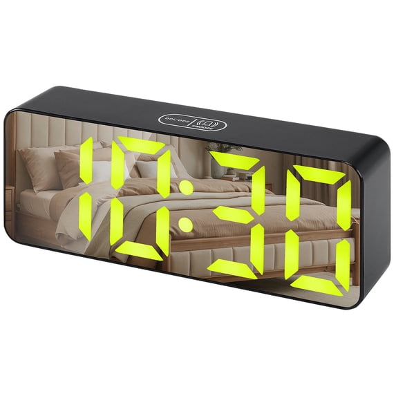 REGALWOVEN Alarm Clock with Voice Control - 3-Level Brightness, Three Alarms, Snooze Function, Fits Bedroom Black Housing and Yellow Light 5.5"L x 1.2"W x 2.2"H