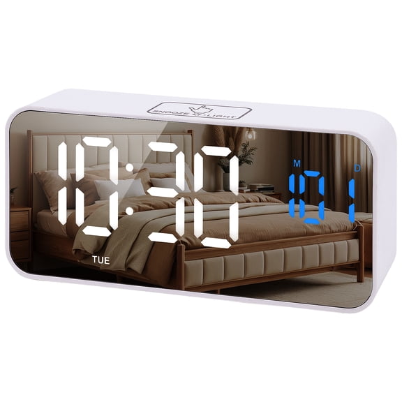 REGALWOVEN Alarm Clock with Music, Adjustable Volume, Three Alarms, USB Charging Ports for Bedroom/Dorm White 5.5"L x 1.3"W x 2.7"H