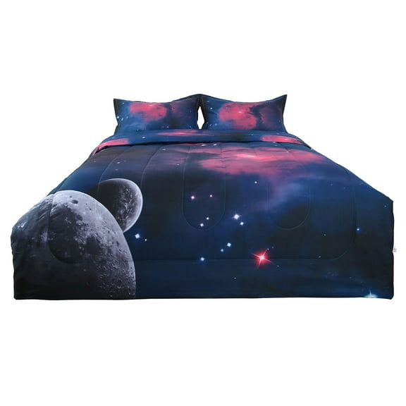 REGALWOVEN All Season 3D Space Themed Polyester Comforter Sets, 3Pcs, Full, Fuchsia