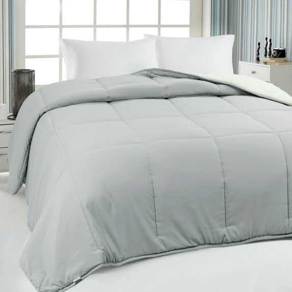 REGALWOVEN All Season Comforter, Soft Lightweight Quilted Down Duvet Insert with 6 Corner Tabs Light Gray/White Queen