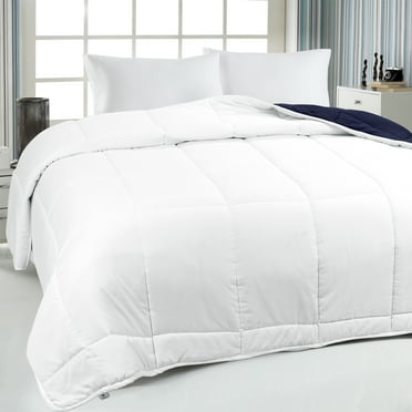 REGALWOVEN All Season Comforter, Soft Lightweight Quilted Down Duvet Insert with 6 Corner Tabs White/Navy Queen