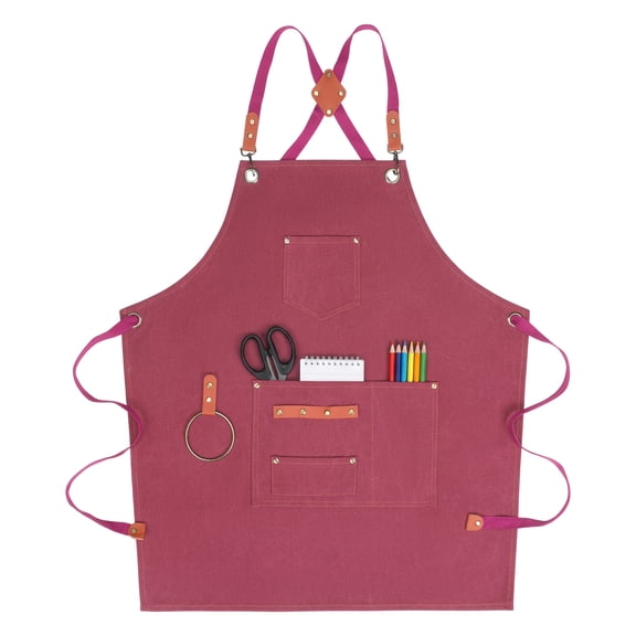 REGALWOVEN Aprons for Men with Pockets, Kitchen Apron, Adjustable Cooking Apron, Polyester Aprons for Home and Kitchen 29.4x26.8 inch Brick Red