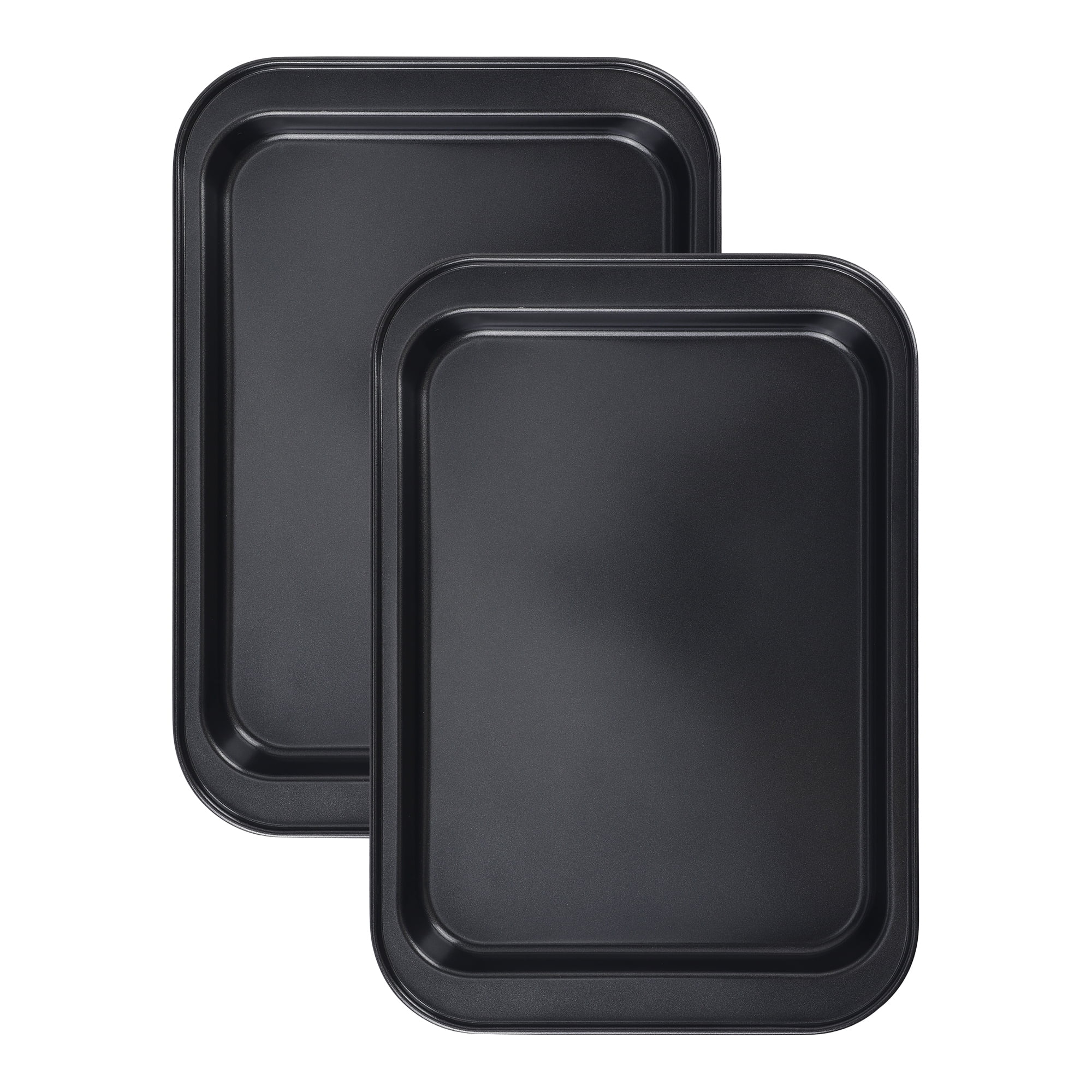 REGALWOVEN Baking Sheet Pan Set of 2, Rectangular Cookie Sheets for Oven Cooking, Warp Resistant Nonstick Round Cake Pan for Baking Black 12.4*8.7*1.0