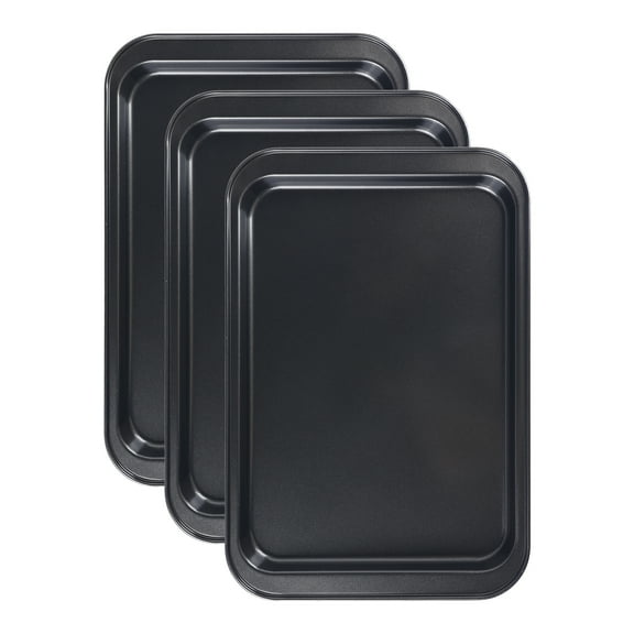 REGALWOVEN Baking Sheet Pan Set of 3, Rectangular Warp Resistant Nonstick Cake Pan, Large Thick Sheet Pans for Baking, Roasting Black 14.8*10*1in