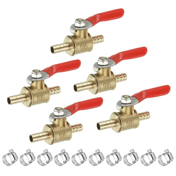 REGALWOVEN Ball Valve Brass Shut-off Valve Switch Hose Barb Pipe Tube Fitting Red 1/4"