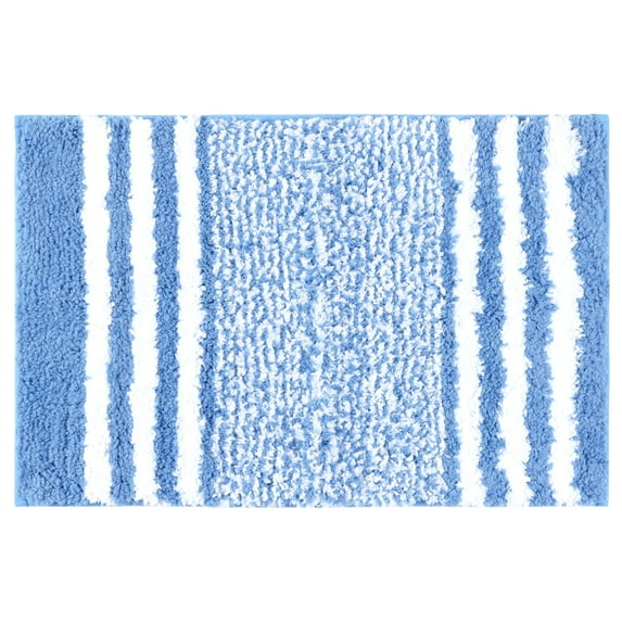 REGALWOVEN Bathroom Rug Mat, Extra Soft and Absorbent Microfiber Bath Rugs Fluffy Striped Non Slip Floor Mat Blue 20" x 32"
