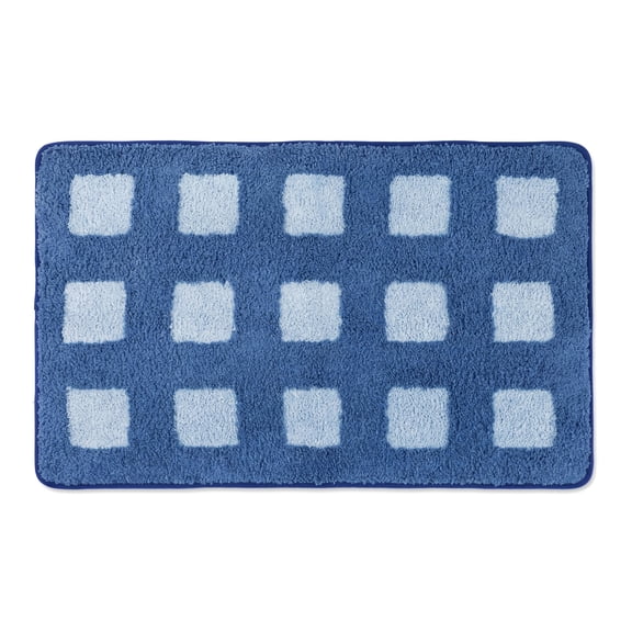 REGALWOVEN Bathroom Rugs Absorbent Non Slip Checkered Bath Mat Soft Plush for Home Decor Blue 24" x 16"