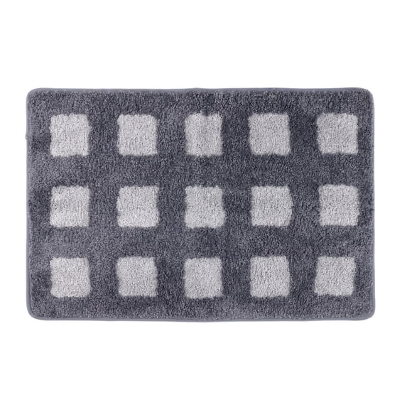 REGALWOVEN Bathroom Rugs Absorbent Non Slip Checkered Bath Mat Soft Plush for Home Decor Grey 24" x 16"