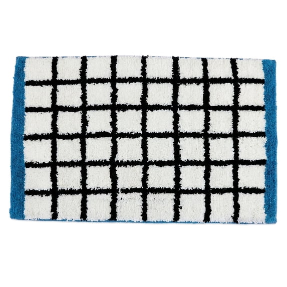 REGALWOVEN Bathroom Rugs Checkered Extra Soft Absorbent Plush Bath Mat, Non Slip Machine Washable Blue 24" x 16"