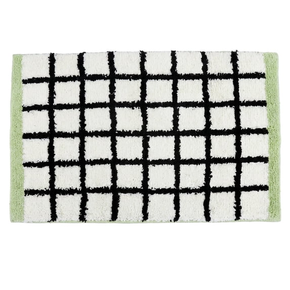 REGALWOVEN Bathroom Rugs Checkered Extra Soft Absorbent Plush Bath Mat, Non Slip Machine Washable Green 24" x 16"