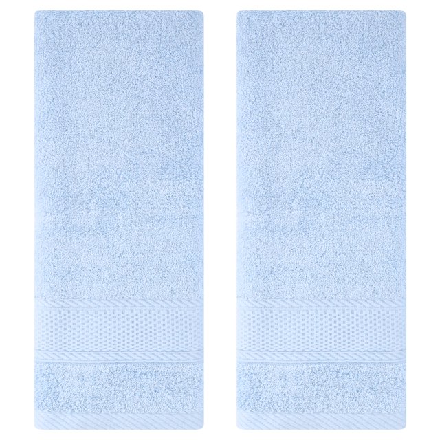 REGALWOVEN Bathroom Solid Hand Towel Set Cotton Face Towels Soft Absorbent for Spa, Bath, Gym, Kitchen Light Blue 2-Piece