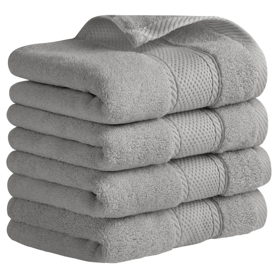 REGALWOVEN Bathroom Solid Hand Towel Set Cotton Face Towels Soft Absorbent for Spa, Bath, Gym, Kitchen Light Grey 4-Piece