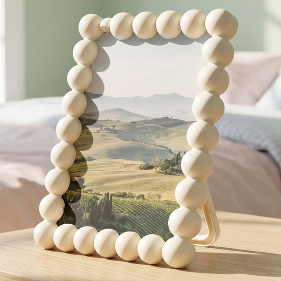 REGALWOVEN Beaded Resin Picture Frame with Glass, Elegant Pearl Border Photo Frame for Tabletop Display & Wall Mounting, Set of 1 White 4" x 6"