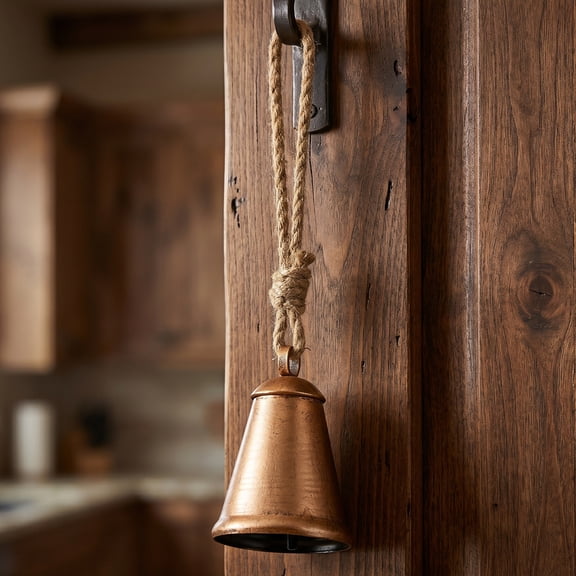 REGALWOVEN Bells on Rope - Vintage Hanging Cow Bells Wall Decor, Distressed Iron Trumpet Wind Chimes Christmas Decor Bronze 2.8"L x 2.8"W x 12.2"H