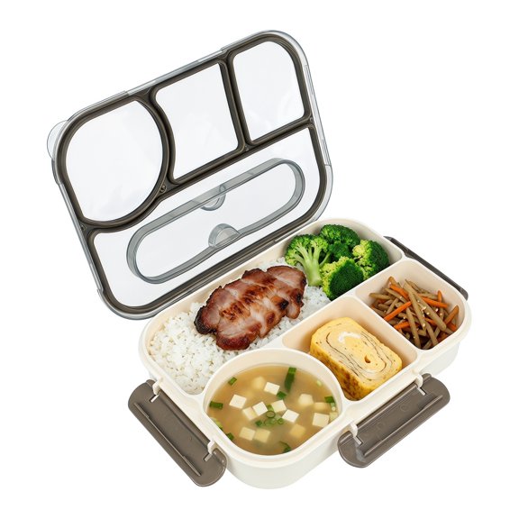 REGALWOVEN Bento Box Adult Lunch Box, Square Split Compartment Meal Container with Built-in Cutlery Slot for Work Travel Gray-2