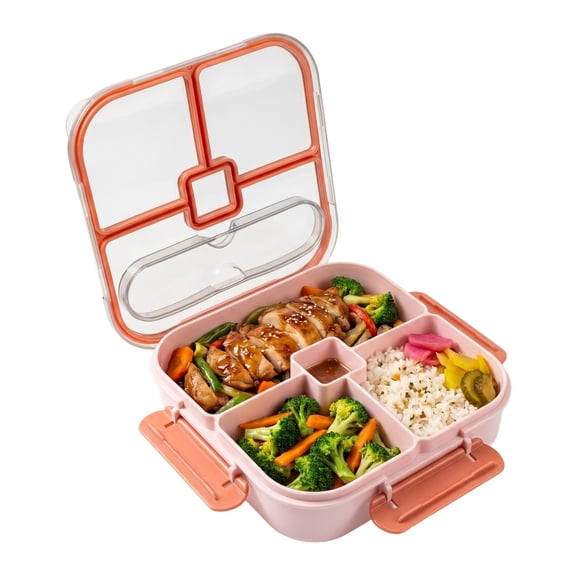 REGALWOVEN Bento Box Adult Lunch Box, Square Split Compartment Meal Container with Built-in Cutlery Slot for Work Travel Pink-1