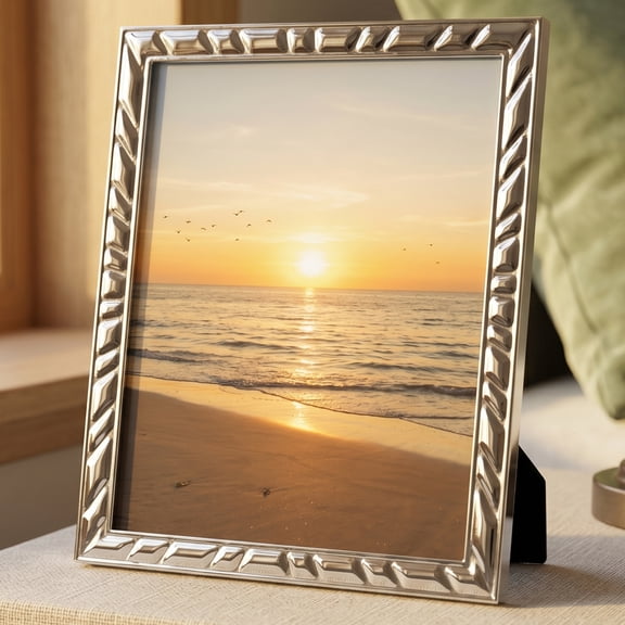 REGALWOVEN Beveled Metal Picture Frame, Stepped Photo Frame with HD Glass for Classic Decor & Executive Gallery Gift Silver 4" x 6"