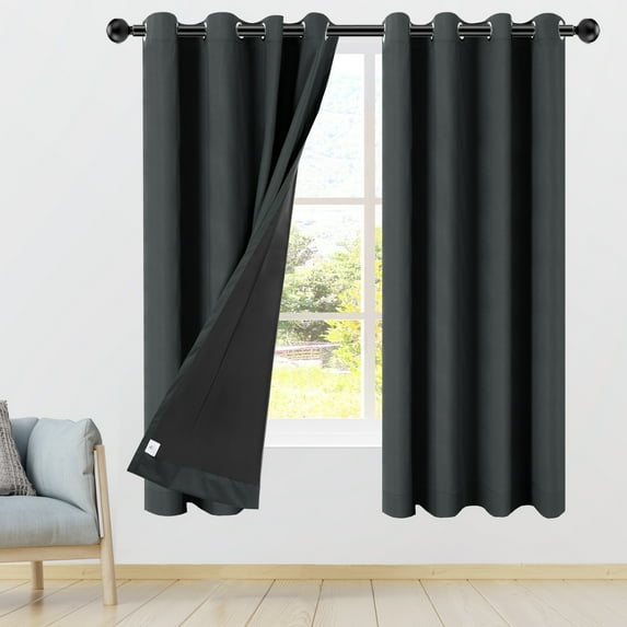 REGALWOVEN Blackout Curtains 2 Panels for Bedroom with Black Liner , Double Layer Grommet Thermal Insulated Living Room Curtain Black 42"Wx63"L