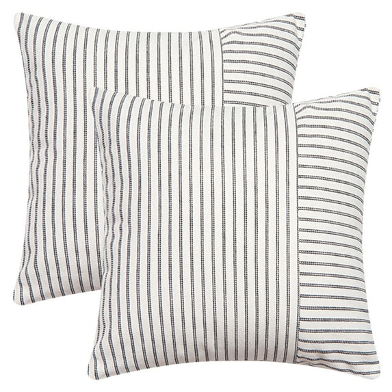 REGALWOVEN Boho Striped Throw Pillow Covers Set of 2 Farmhouse Pillow Cases Home Decor for Couch Sofa Bedroom Black 18" x 18"