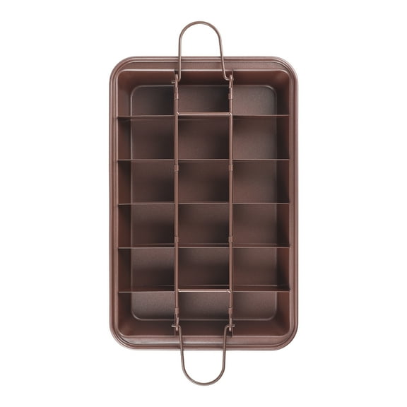REGALWOVEN Brownie Pan with Dividers Non-stick, Durable Stainsteel, Cake Pan for Making Brownie Bites, Cake, Fudges, and Chocolate Champagne Gold 12.2*7.9*1.6in