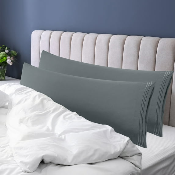 REGALWOVEN Brushed Microfiber Body Pillowcases Set of 2, Soft Breathable for Adults with Embroidery Dark Gray Jumbo