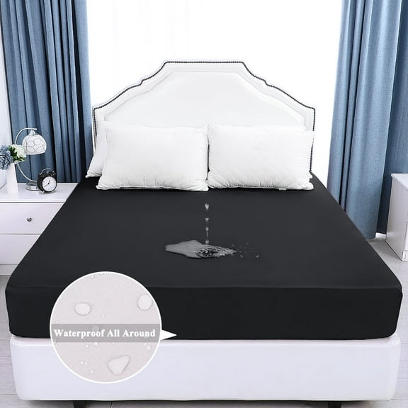 REGALWOVEN Brushed Microfiber Fitted Sheet All Around Mattress Protector with 14" Pocket, Black Twin