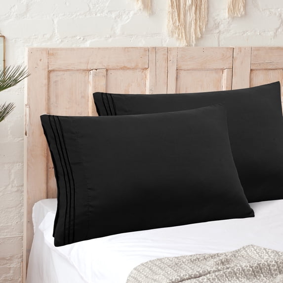 REGALWOVEN Brushed Microfiber Pillowcases Set of 2 Soft Breathable Pillow Covers with Embroidery Black King