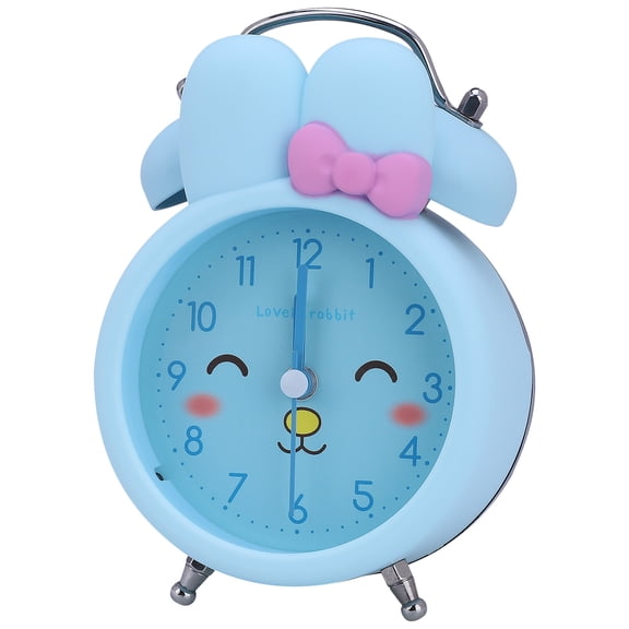 REGALWOVEN Bunny Design Mechanical Alarm Clock, Loud Alarms, Non-Tick, Cute Expression Pattern for Teens Blue 3.5"L x 2.2"W x 5.1"H
