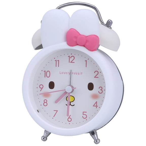REGALWOVEN Bunny Design Mechanical Alarm Clock, Loud Alarms, Non-Tick, Cute Expression Pattern for Teens White 3.5"L x 2.2"W x 5.1"H