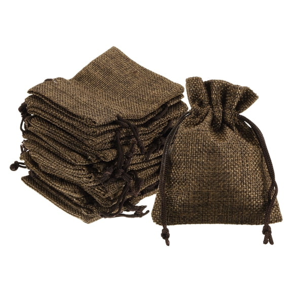 REGALWOVEN Burlap Gift Bags with Drawstring Linen Sacks Jewelry Gift Pouches for Wedding Birthday Brown 3.00 in