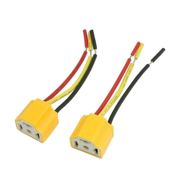 Unique Bargains 2 Pcs Car Auto Headlight Connector Plug H4 Lamp Bulb Socket Yellow