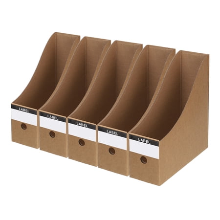REGALWOVEN Cardboard Magazine File Holder Set, 5Pcs Foldable Desk File Organizer Storage Box, Brown