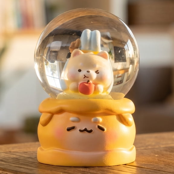 REGALWOVEN Cartoon Light Up Crystal Ball - Mini Resin Snow Globe, LED Sphere, Room Desktop Night Light Orange Style A 1.8"L x 1.8"W x 2.7"H