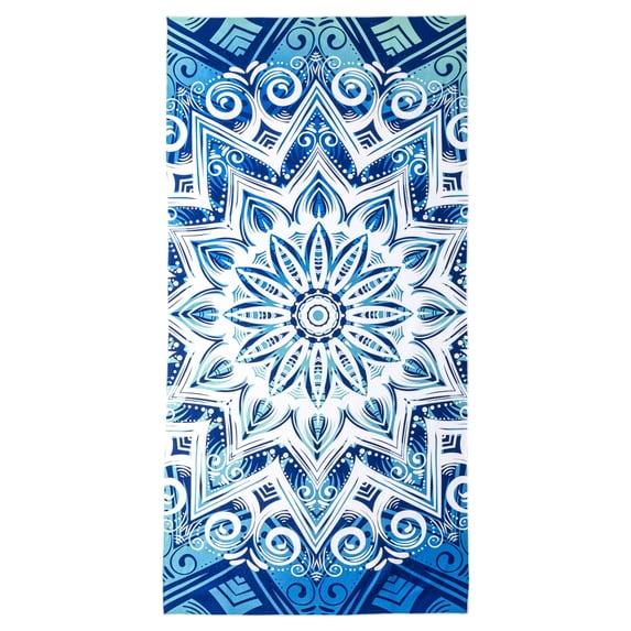 REGALWOVEN Cartoon Pattern Oversized Beach Towel Sand Free Quick Dry Absorbent Lightweight Multiuser Travel Towel 1 Pack Blue Green Mandala 71" x 35"