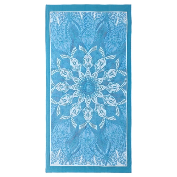 REGALWOVEN Cartoon Pattern Oversized Beach Towel Sand Free Quick Dry Absorbent Lightweight Multiuser Travel Towel 1 Pack Turquoise Mandala 71" x 35"